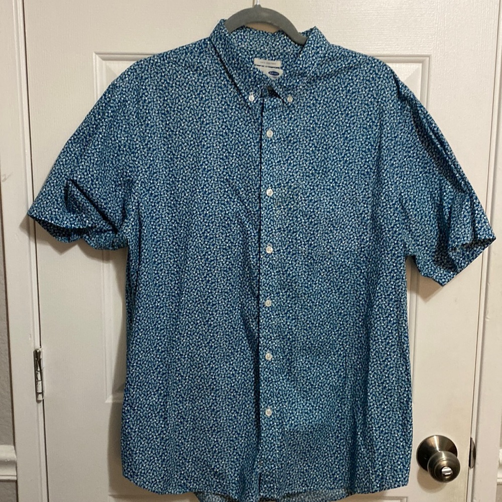 Blue Flower Slim Fit Button Up Shirt